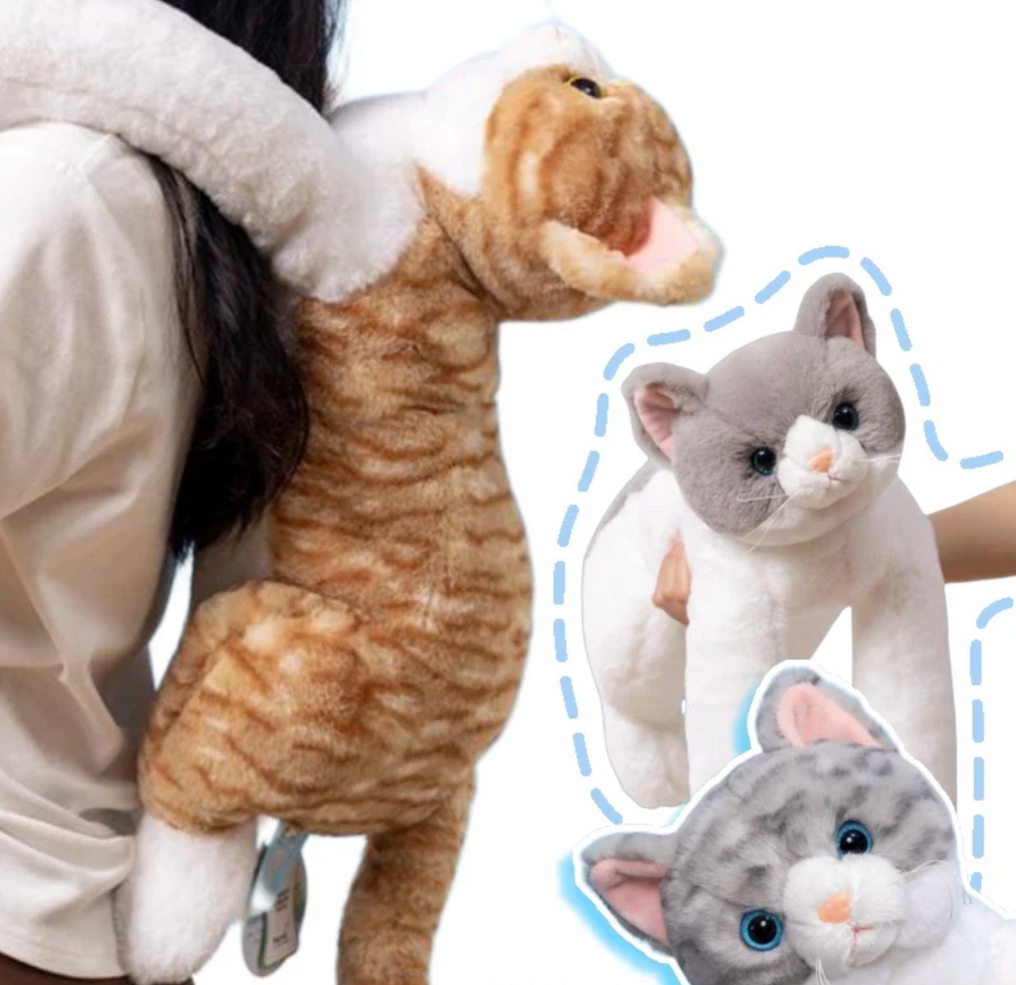 Weighted Long Arm Cat Plush – Soft Striped Pillow & Home Decor Gift