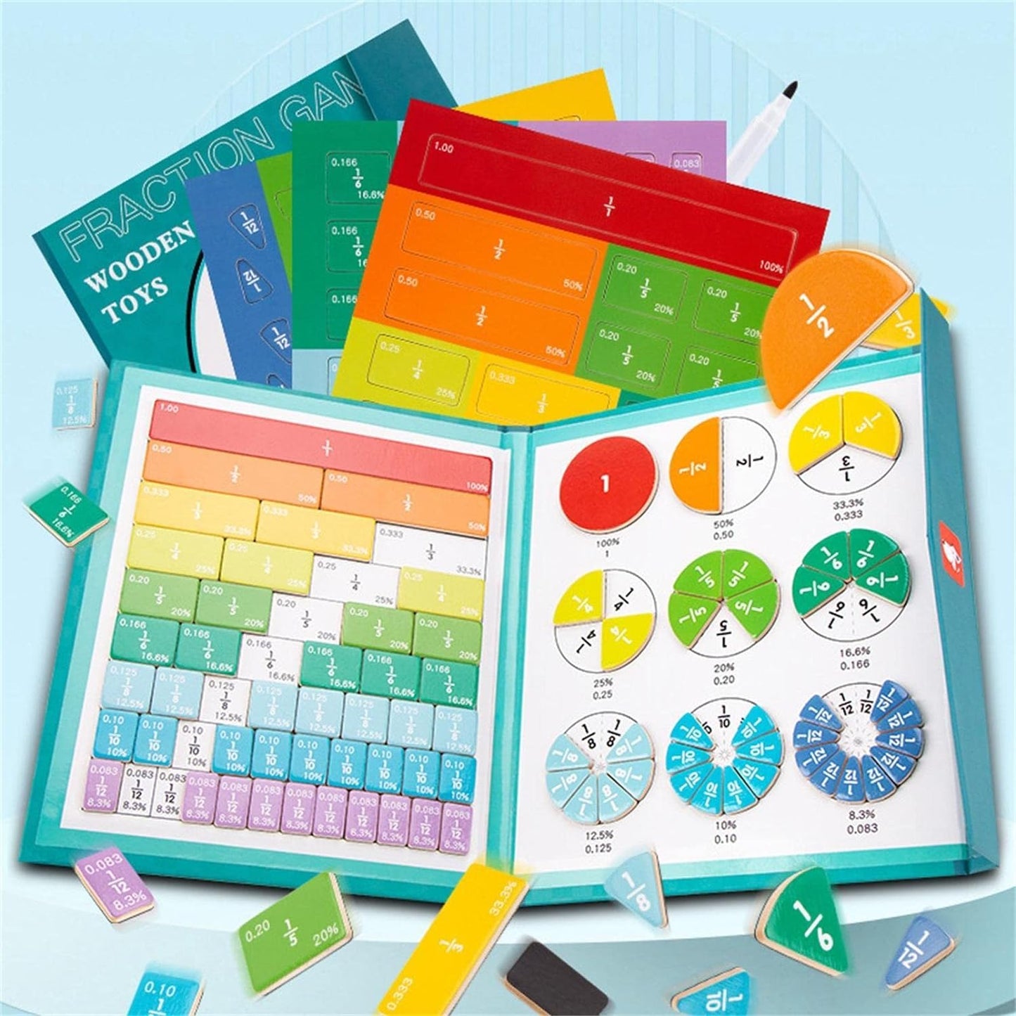 Montessori Magnetic Book Fraction Puzzle for Children - Sensory Kids