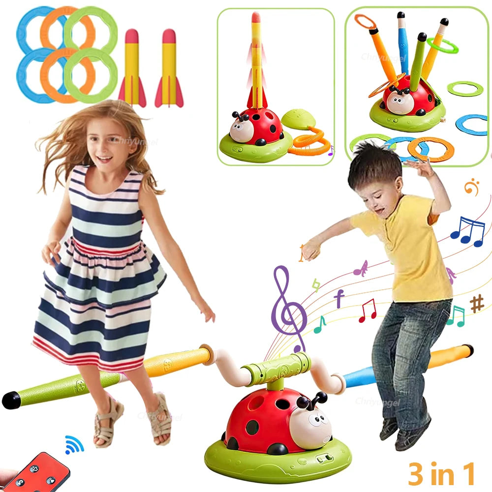 Musical Jump - Toss Ring Game & Rocket Launcher Outdoor Educational for Kids