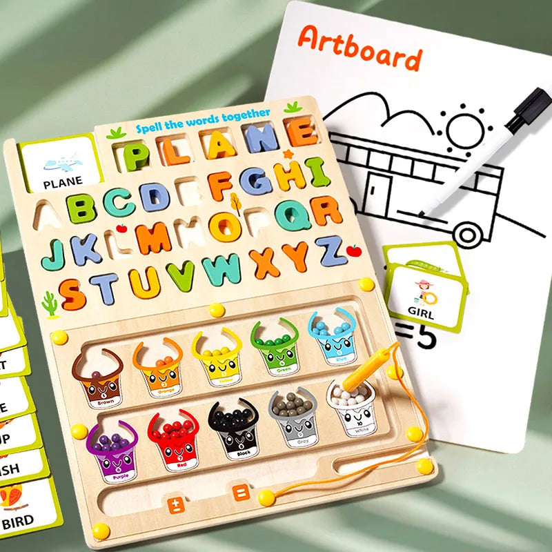Montessori Wooden Magnetic Travel-Friendly Maze for Kids – Color Matching Board for Fine Motor Skills & Early Learning