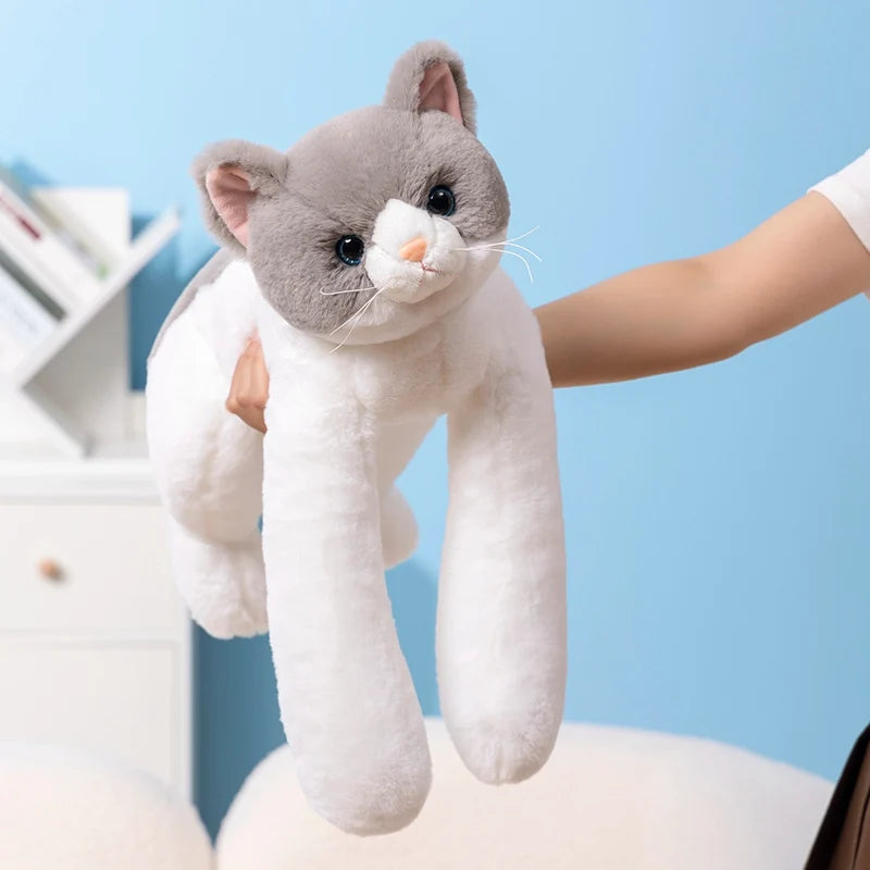 Weighted Long Arm Cat Plush – Soft Striped Pillow & Home Decor Gift