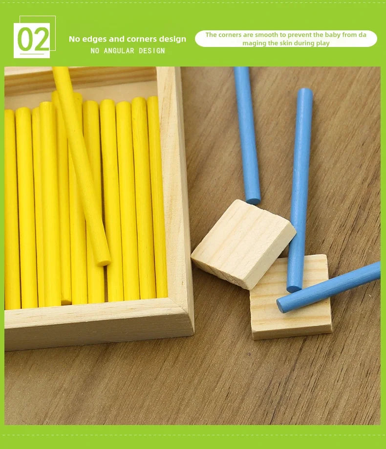 Montessori Education Wooden Counting Sticks Box