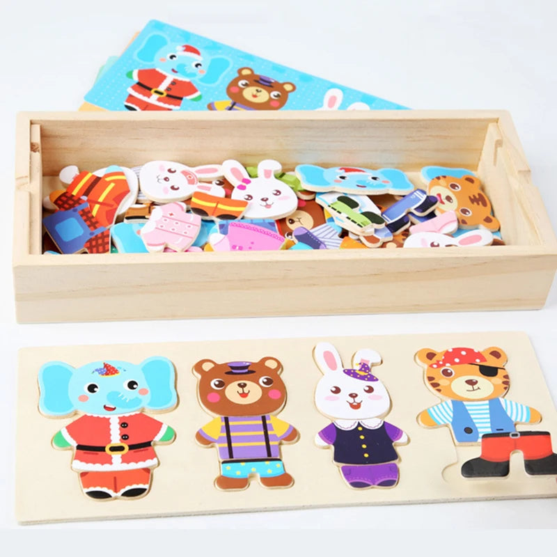 Wooden Animal Jigsaw Puzzle Toys For Children - Sensory Kids