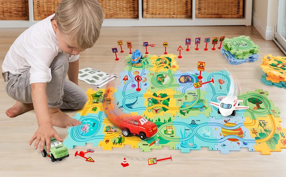 Montessori Puzzel Autobaan Hersenontwikkelingsspeelgoed voor Kinderen - Autobaan, Hersenspel & Vloerpuzzel