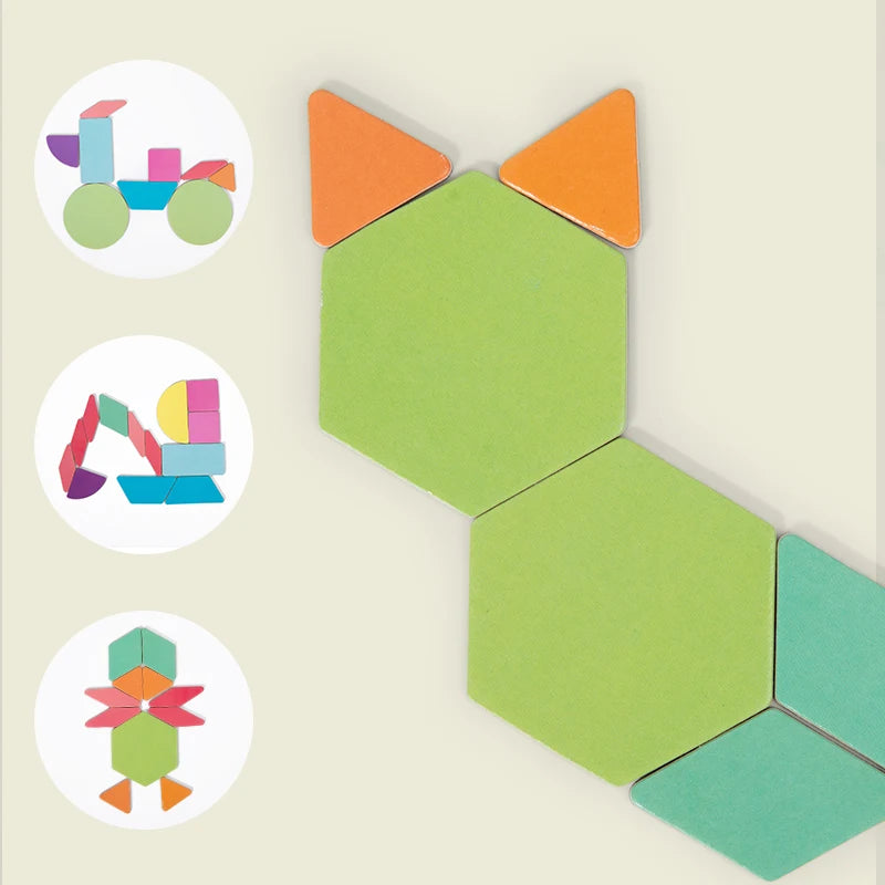 Wooden Tangram Geometric Magnetic Puzzle For Kids - Sensory Kids