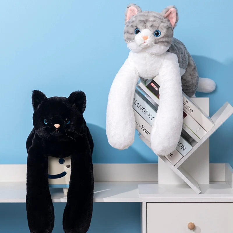 Weighted Long Arm Cat Plush – Soft Striped Pillow & Home Decor Gift