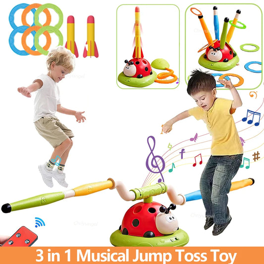 Musical Jump - Toss Ring Game & Rocket Launcher Outdoor Educational for Kids
