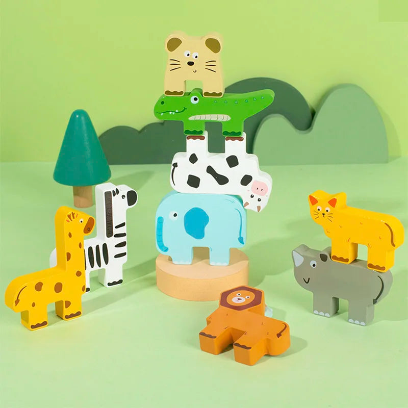 Montessori houten dierenstapelpuzzel met balans – ontwikkel je hersenen terwijl je plezier hebt