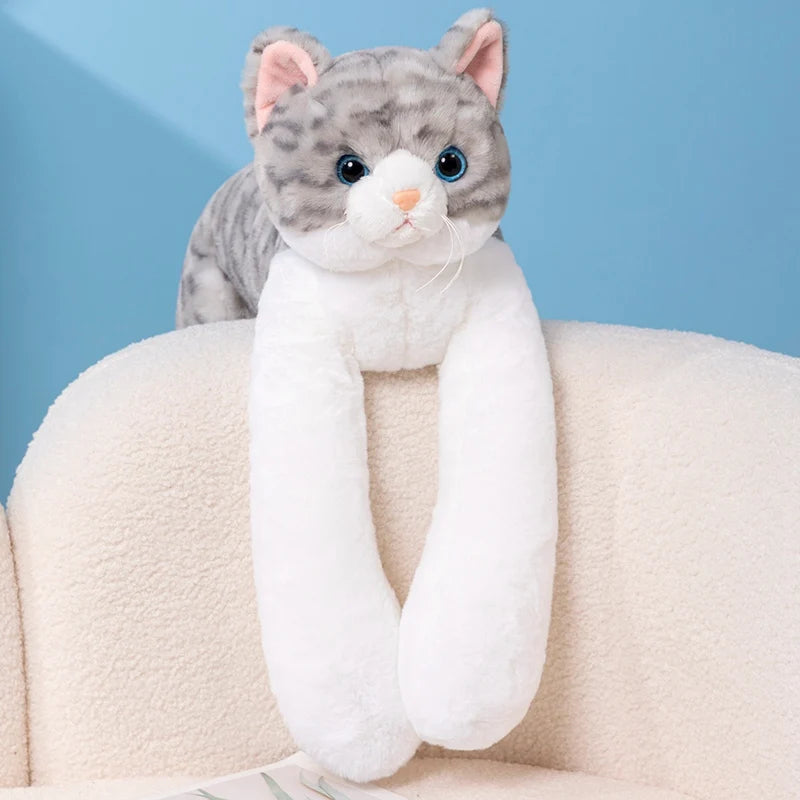 Weighted Long Arm Cat Plush – Soft Striped Pillow & Home Decor Gift
