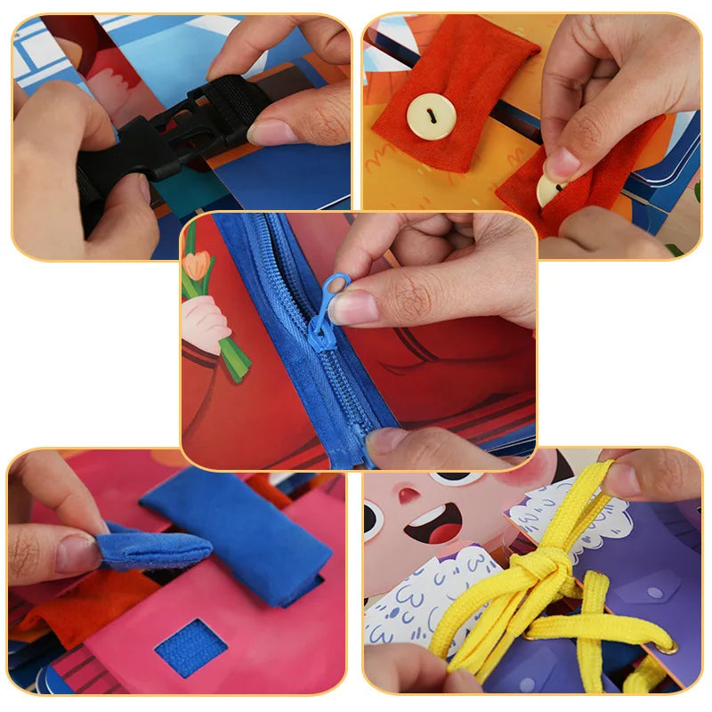 Montessori Wooden Practice Dressing Busy Board Toys For Kids - Sensory Kids