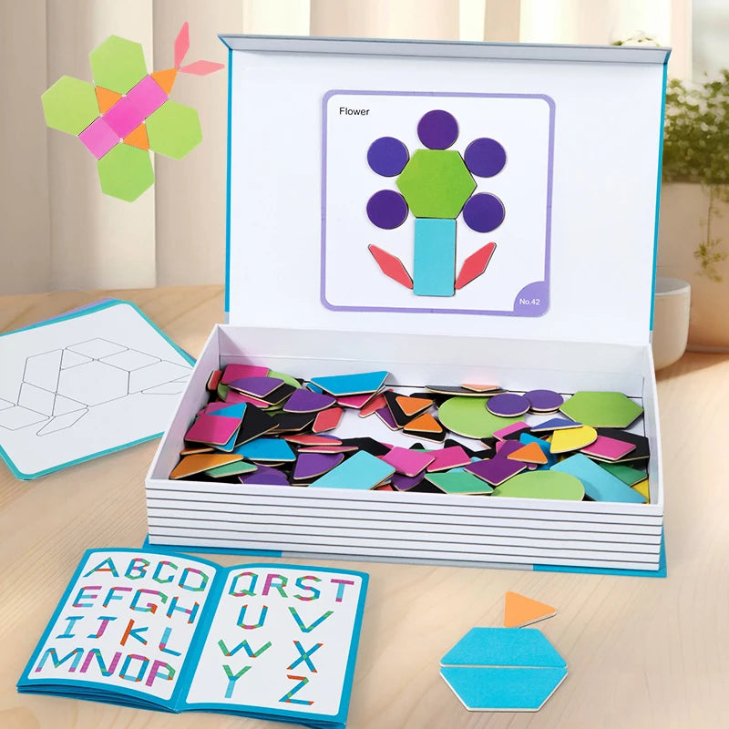 Wooden Tangram Geometric Magnetic Puzzle For Kids - Sensory Kids