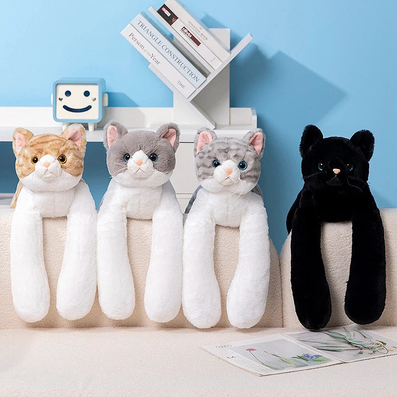 Weighted Long Arm Cat Plush – Soft Striped Pillow & Home Decor Gift