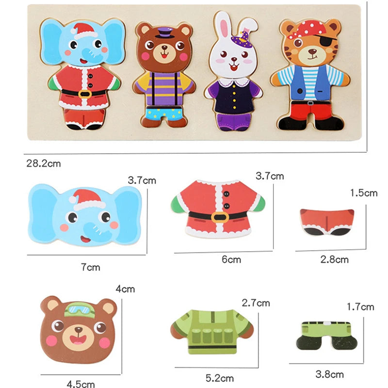 Wooden Animal Jigsaw Puzzle Toys For Children - Sensory Kids