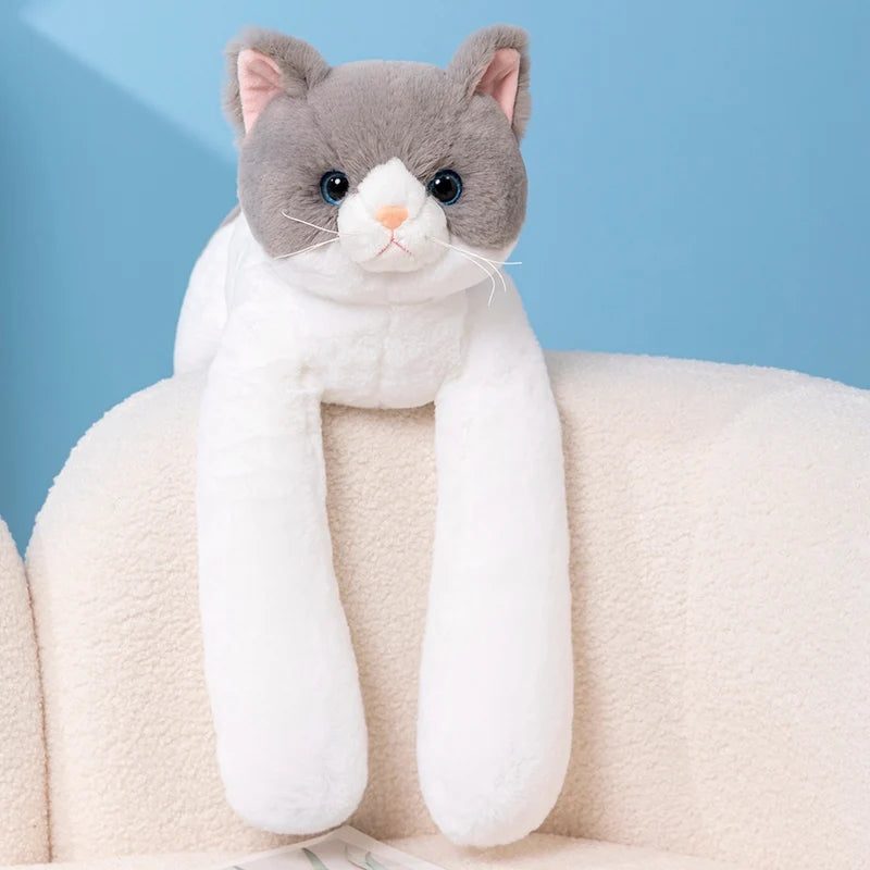 Weighted Long Arm Cat Plush – Soft Striped Pillow & Home Decor Gift