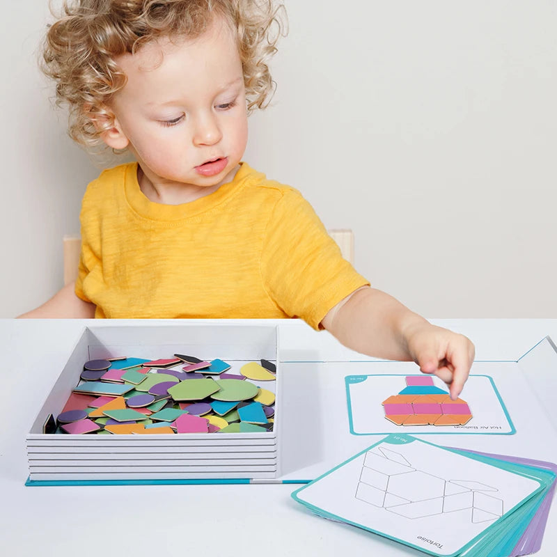 Wooden Tangram Geometric Magnetic Puzzle For Kids - Sensory Kids