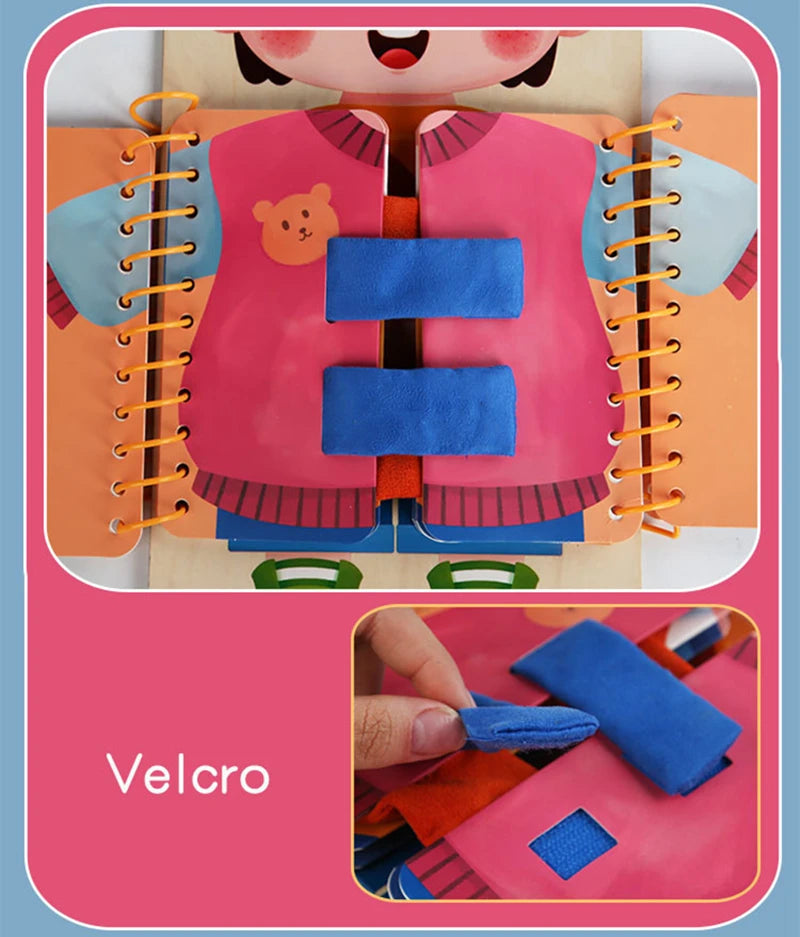 Montessori Wooden Practice Dressing Busy Board Toys For Kids - Sensory Kids