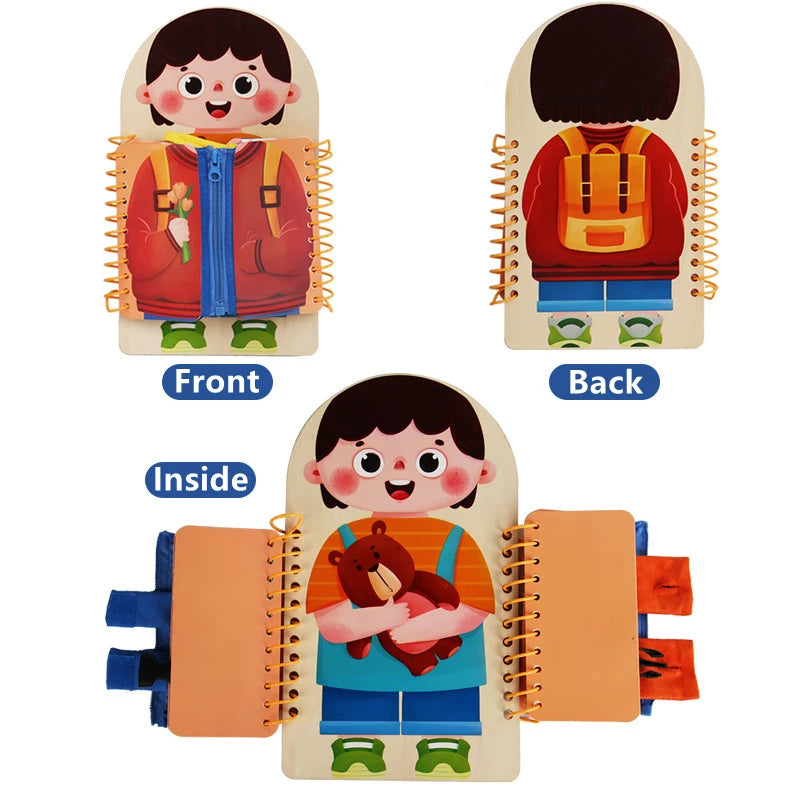 Montessori Wooden Practice Dressing Busy Board Toys For Kids - Sensory Kids
