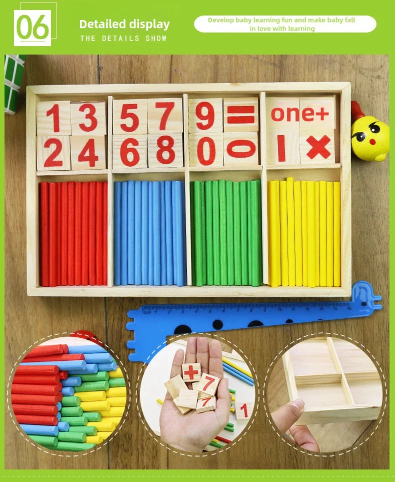 Montessori Education Wooden Counting Sticks Box