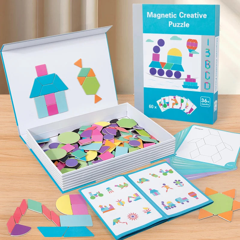Wooden Tangram Geometric Magnetic Puzzle For Kids - Sensory Kids