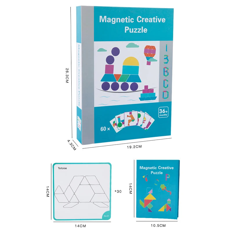 Wooden Tangram Geometric Magnetic Puzzle For Kids - Sensory Kids