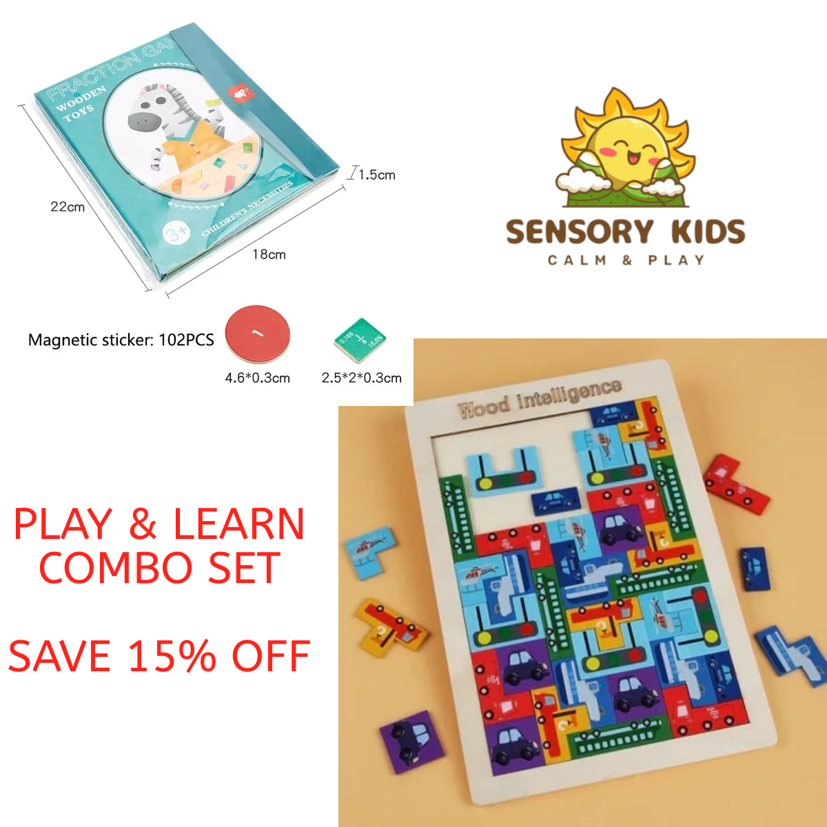 Montessori Magnetic Book Fraction Puzzle for Children - Sensory Kids