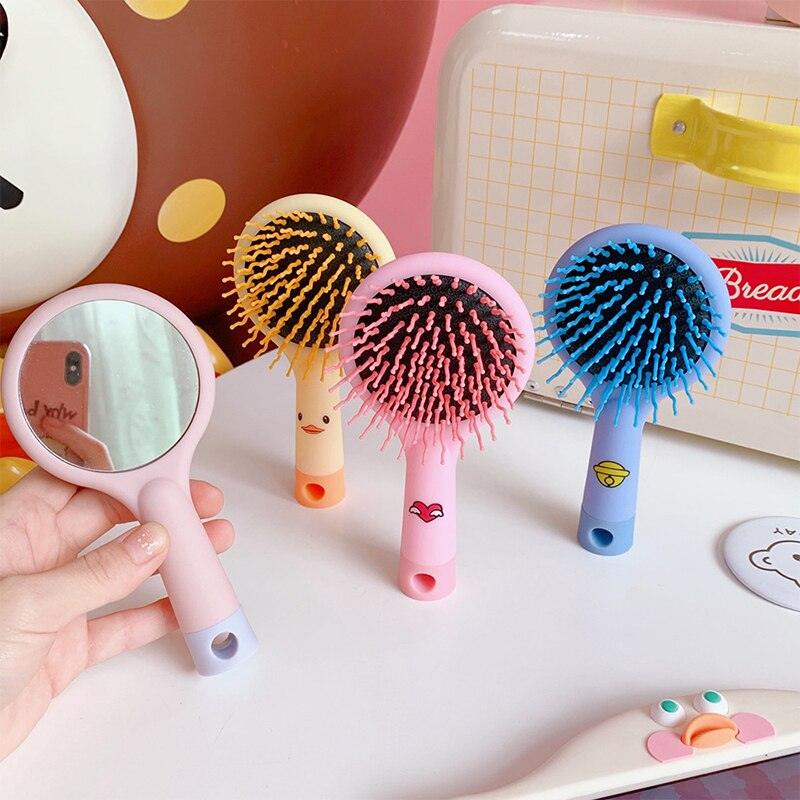 Mirror Children Hairdressing Comb Air Cushion Massage Comb Cute Cartoon Anti-knot Rainbow Massage Hair Comb With For Baby Kids, Sensory Kids