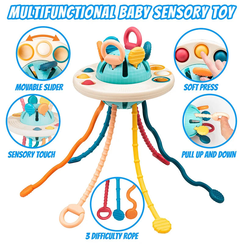 Montessori Pull Sensory UFO Teething Silicone Toy