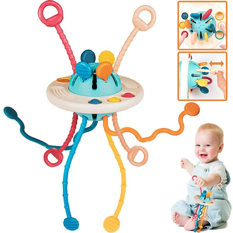 Montessori Pull Sensory UFO Teething Silicone Toy