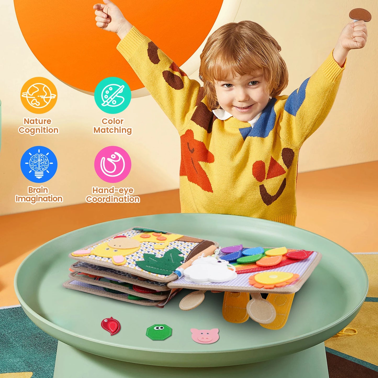 Felt Montessori Activity Book for Kids – Practical Life Skills, Safe & Durable On-the-Go Learning Toy