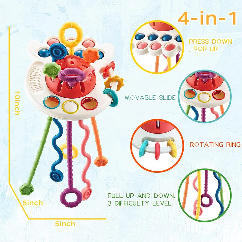 Montessori Pull Sensory UFO Teething Silicone Toy