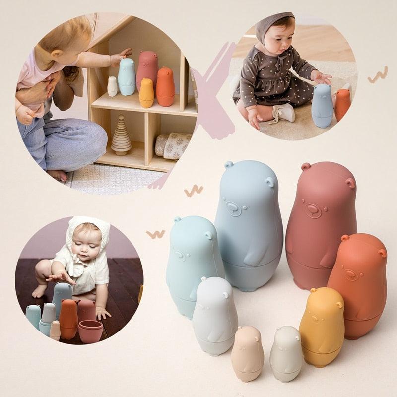 Silicone Bear Family Nesting Dolls for Hand-Eye Coordination