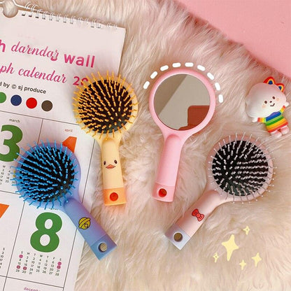 Mirror Children Hairdressing Comb Air Cushion Massage Comb Cute Cartoon Anti-knot Rainbow Massage Hair Comb With For Baby Kids, Sensory Kids